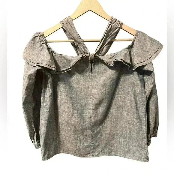 J. Crew Off-the-Shoulder Tie-Neck Chambray Top – Size 4 - Picture 1 of 5